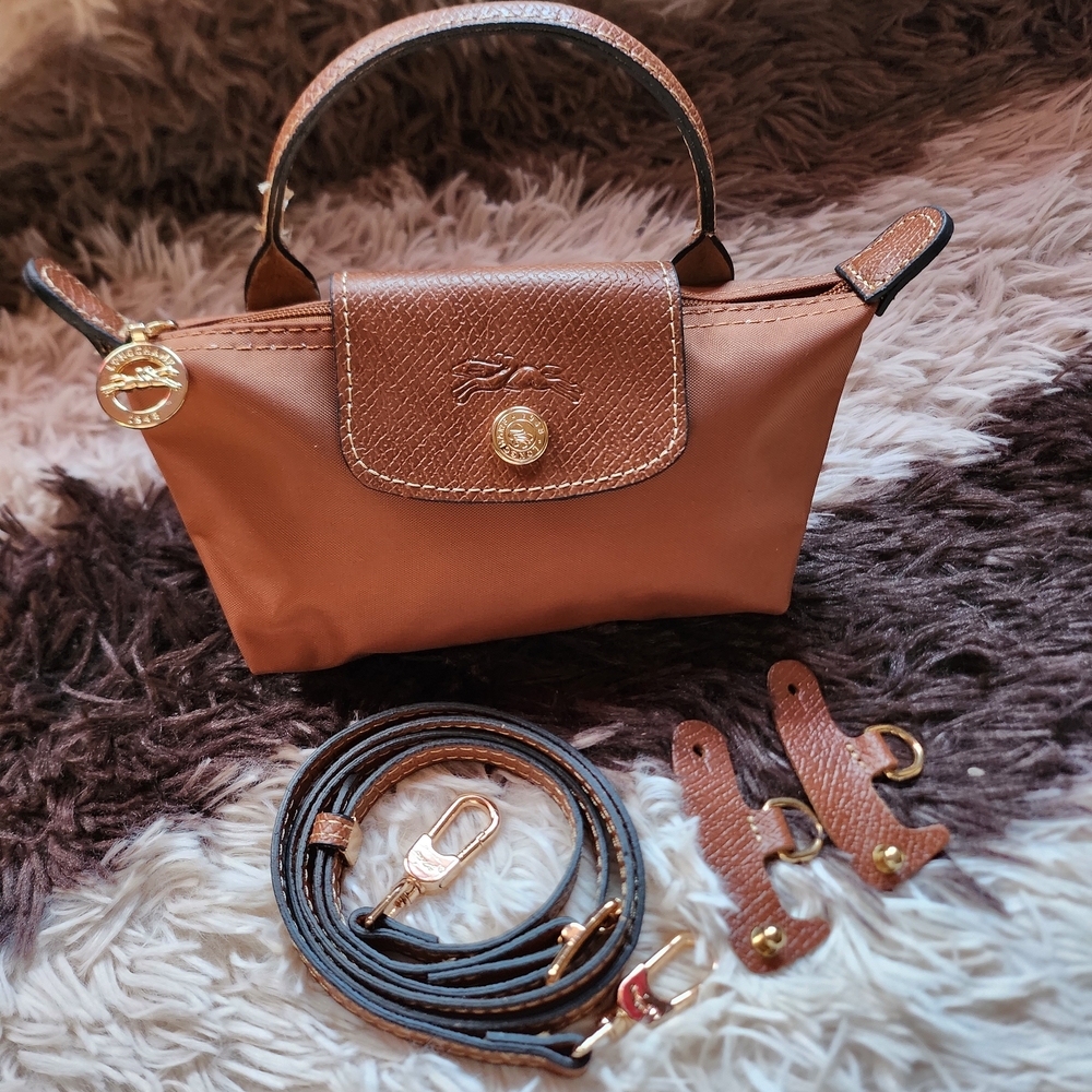 Longchamp Cognac Color Mini Bag with Removable Strap NWT